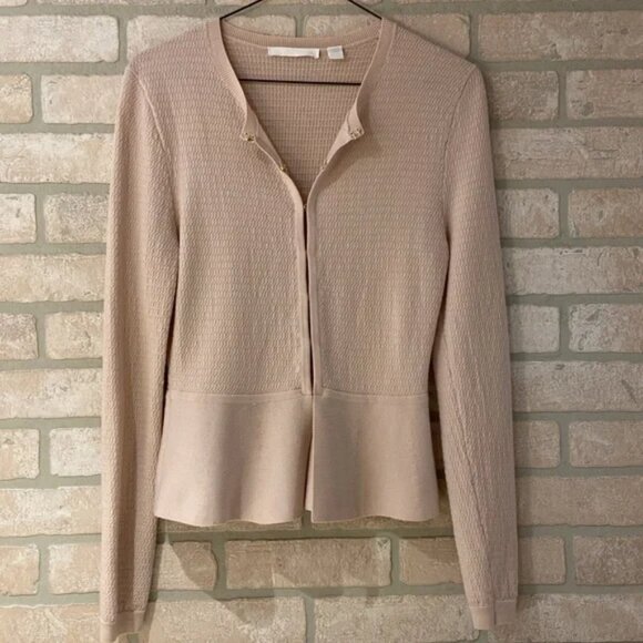 Hugo Boss Superfine Merino Wool Peplum Cardigan Sweater w/ Hook Closures - Picture 1 of 9